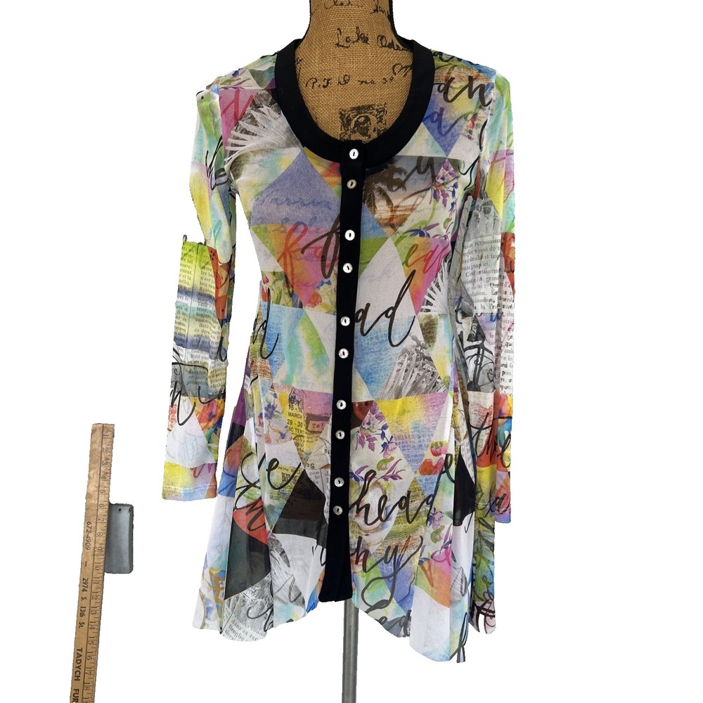 Michael Tyler Women's Lagenlook Artsy Top Sheer Tunic Colorful Small Colorful
